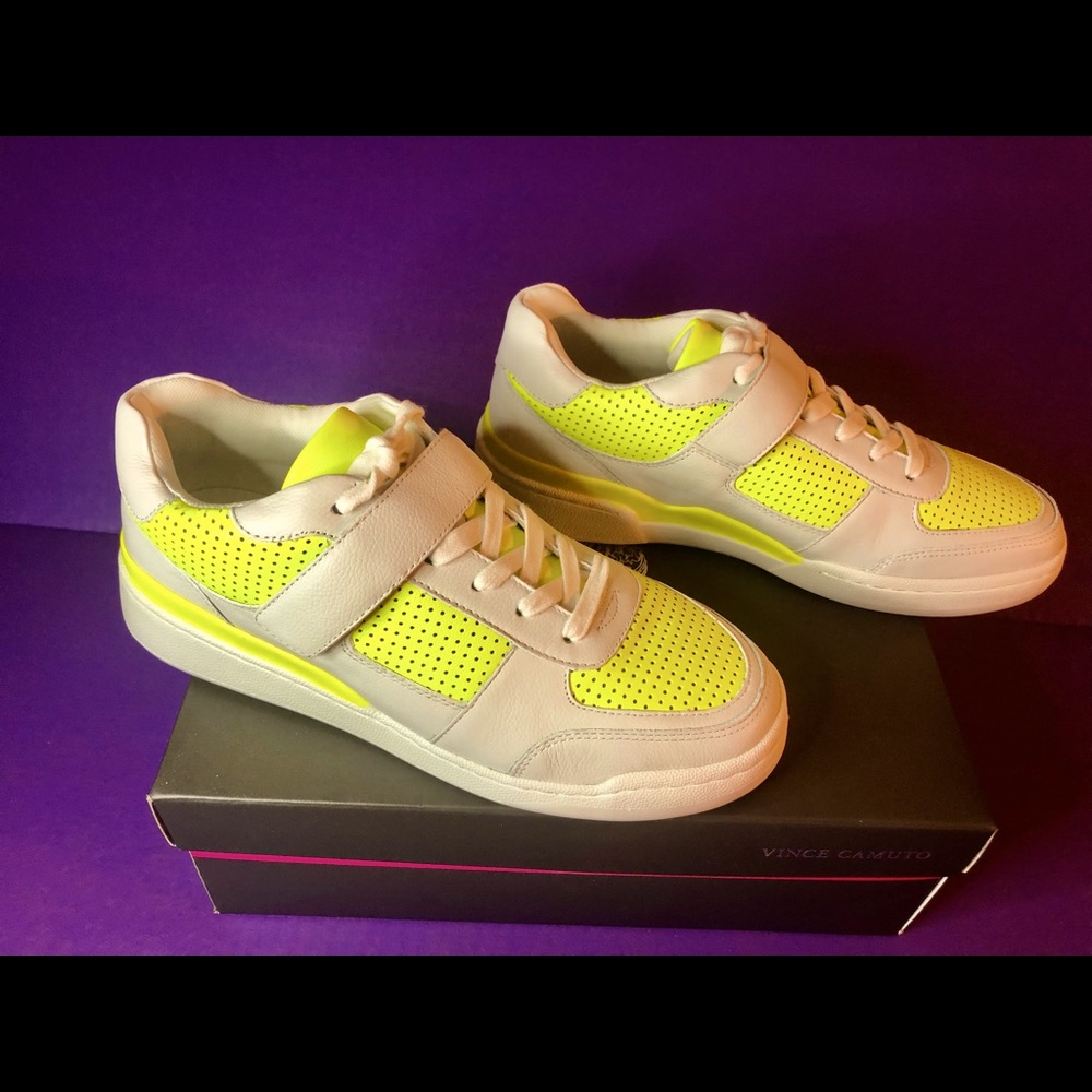 Ladies Wht. & Yellow Neon Sneakers - Picture 3 of 5